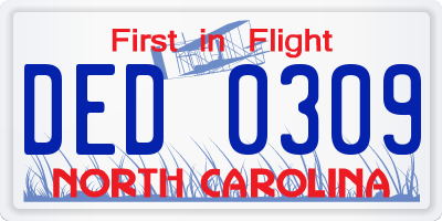 NC license plate DED0309