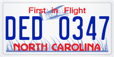 NC license plate DED0347