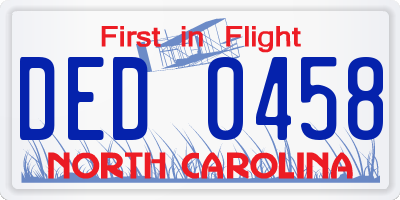 NC license plate DED0458