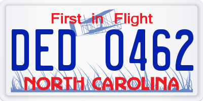 NC license plate DED0462