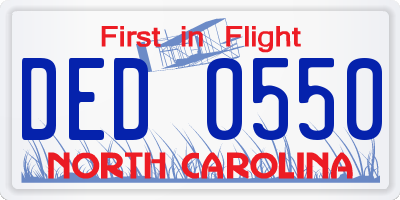 NC license plate DED0550