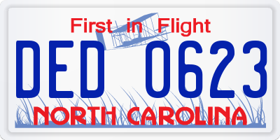 NC license plate DED0623