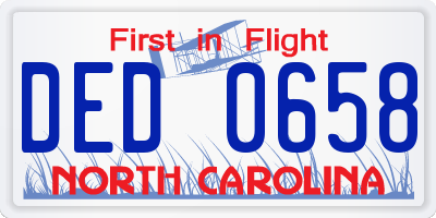 NC license plate DED0658