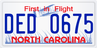 NC license plate DED0675