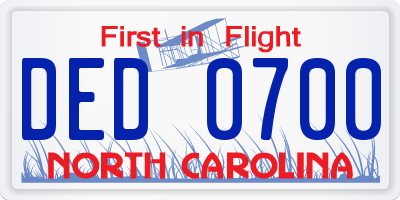 NC license plate DED0700