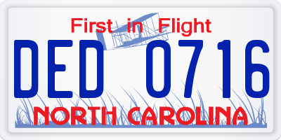 NC license plate DED0716