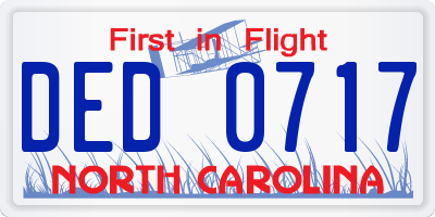 NC license plate DED0717