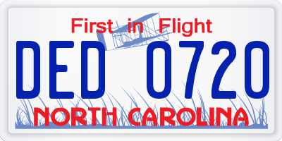 NC license plate DED0720