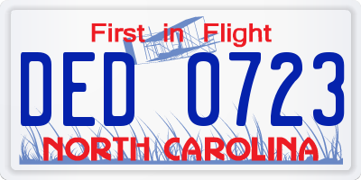 NC license plate DED0723
