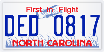 NC license plate DED0817