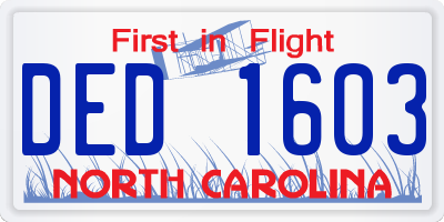 NC license plate DED1603