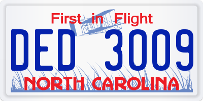NC license plate DED3009