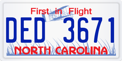 NC license plate DED3671