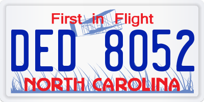 NC license plate DED8052