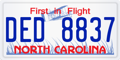 NC license plate DED8837