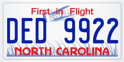 NC license plate DED9922