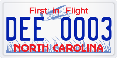 NC license plate DEE0003