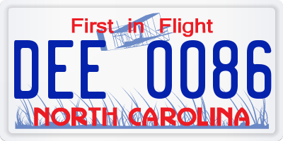 NC license plate DEE0086