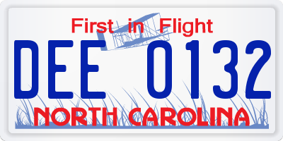 NC license plate DEE0132