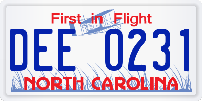 NC license plate DEE0231