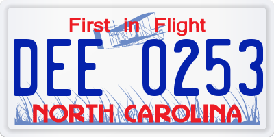 NC license plate DEE0253