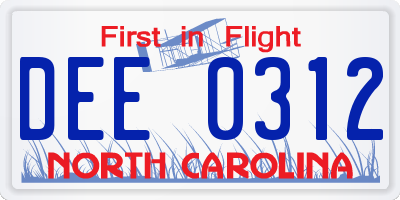 NC license plate DEE0312