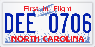 NC license plate DEE0706