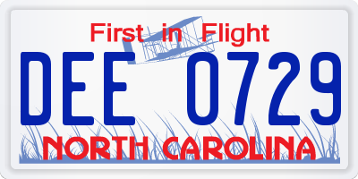 NC license plate DEE0729
