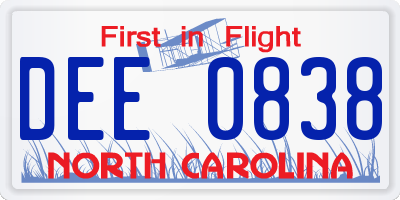 NC license plate DEE0838