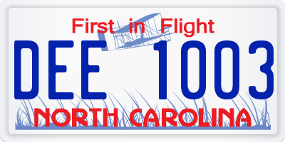 NC license plate DEE1003