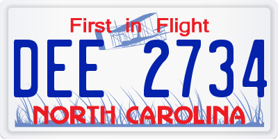 NC license plate DEE2734