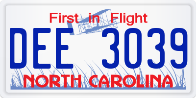 NC license plate DEE3039
