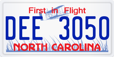 NC license plate DEE3050