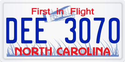 NC license plate DEE3070