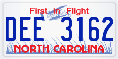 NC license plate DEE3162