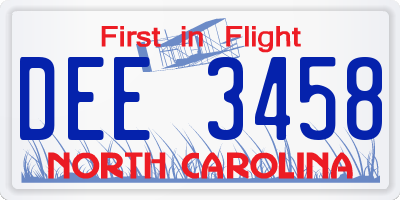 NC license plate DEE3458