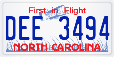 NC license plate DEE3494