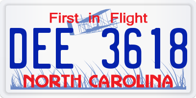 NC license plate DEE3618