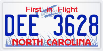 NC license plate DEE3628