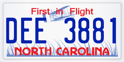 NC license plate DEE3881