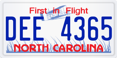 NC license plate DEE4365