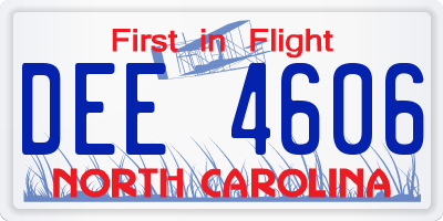 NC license plate DEE4606
