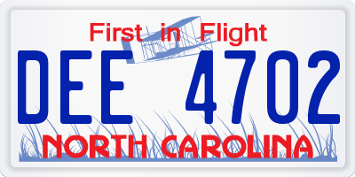 NC license plate DEE4702