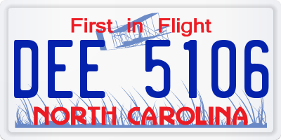 NC license plate DEE5106