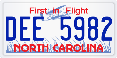 NC license plate DEE5982