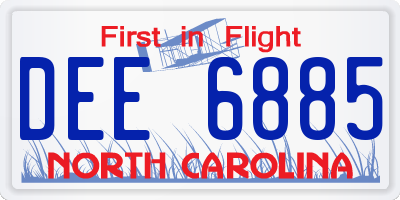 NC license plate DEE6885