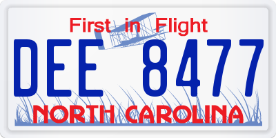 NC license plate DEE8477