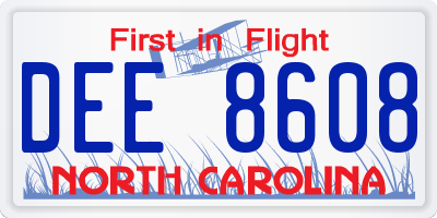 NC license plate DEE8608