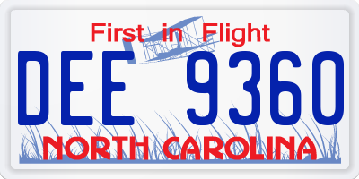 NC license plate DEE9360