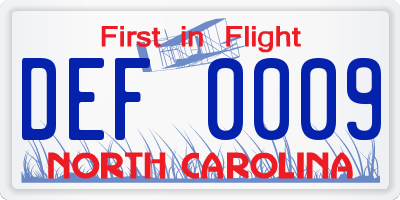 NC license plate DEF0009